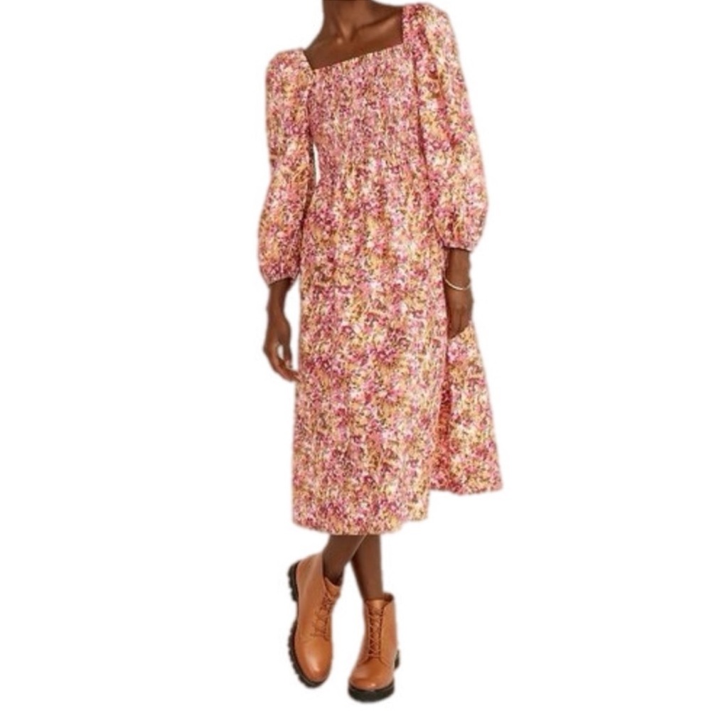 J. Crew Smocked Puff-Sleeve Midi Dress NWOT